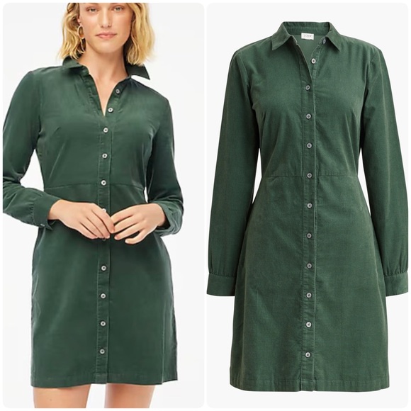 J. Crew Dresses & Skirts - J.Crew Long-sleeve button-up corduroy mini dress in Forest